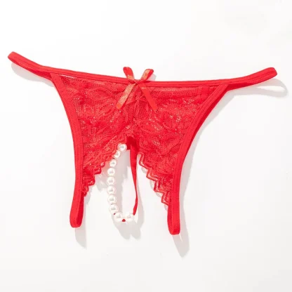 Sheer Lace Thong with Beaded Crotch - Image 10