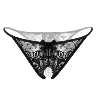 Sheer Lace Thong with Beaded Crotch