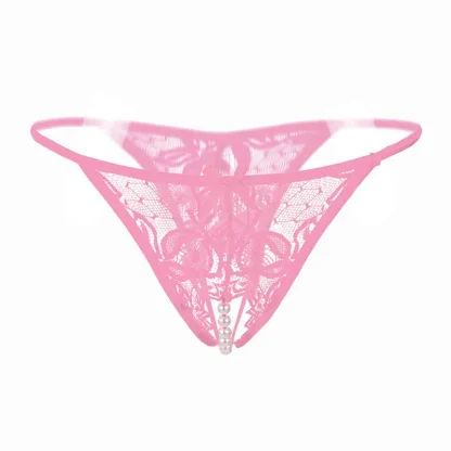 Sheer Lace Thong with Beaded Crotch - Image 6