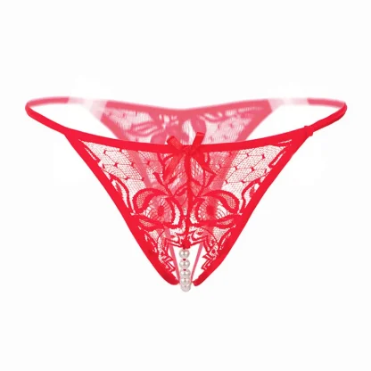 Sheer Lace Thong with Beaded Crotch - Image 4
