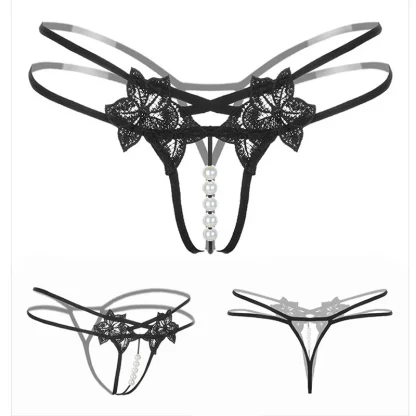 Strappy Open Crotch G-string with Floral Decor - Image 7