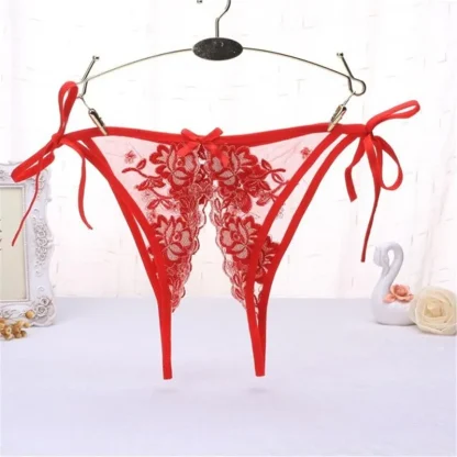 Tie Side Lace Thong with Open Crotch - Image 4