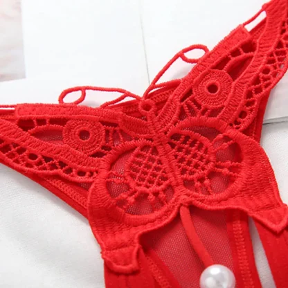 Embroidered Butterfly Thong with Beaded Crotch - Image 6