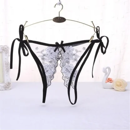 Tie Side Lace Thong with Open Crotch - Image 5