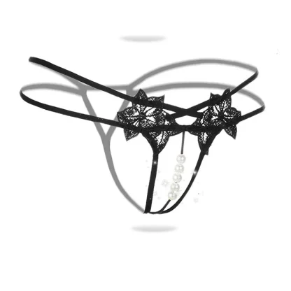 Strappy Open Crotch G-string with Floral Decor - Image 2
