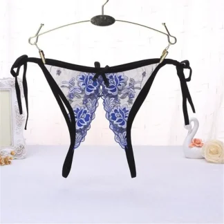 Tie Side Lace Thong with Open Crotch