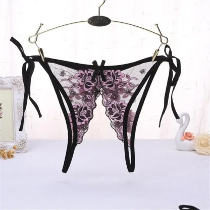 Tie Side Lace Thong with Open Crotch - Image 3