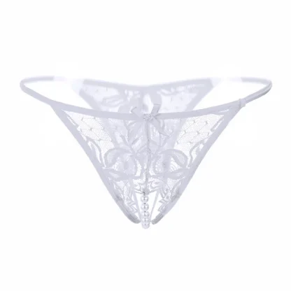 Sheer Lace Thong with Beaded Crotch - Image 5