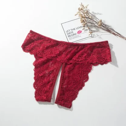 Plus Size Crotchless Panty with Sheer Lace - Image 5