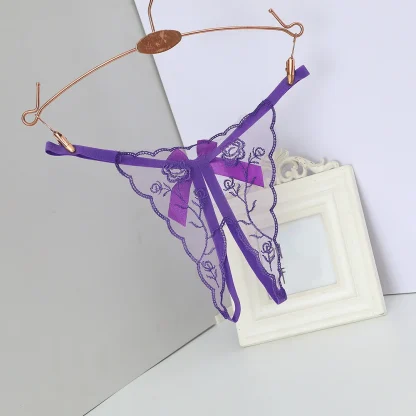 Transparent G-string with Embroidered Floral - Image 3