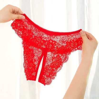 Plus Size Crotchless Panty with Sheer Lace - Image 6