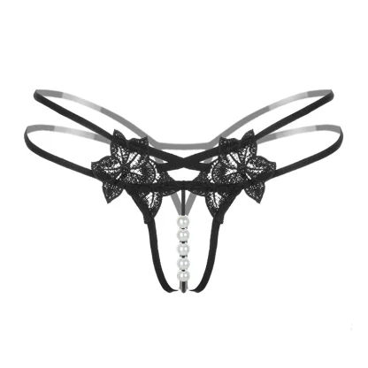 Strappy Open Crotch G-string with Floral Decor