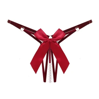 Beaded Crotch G-string with Big Bow Decor