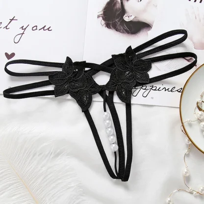 Strappy Open Crotch G-string with Floral Decor - Image 8