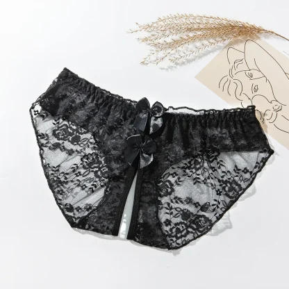 Floral Sheer Lace Panties with Bow Decor - Image 5