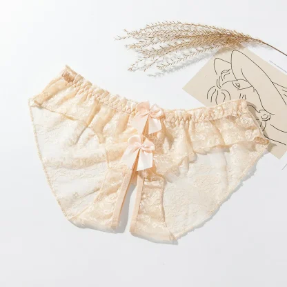 Floral Sheer Lace Panties with Bow Decor - Image 4