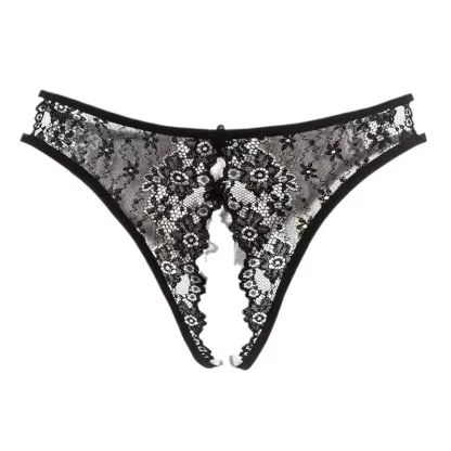 Floral Crotchless Panty with Sheer Lace Design - Image 3