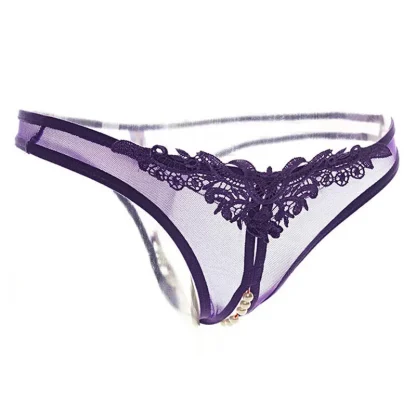 Low Rise Sheer Thong with Beaded Crotch Decor - Image 14