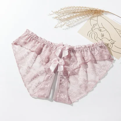 Floral Sheer Lace Panties with Bow Decor - Image 7
