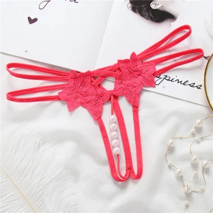 Strappy Open Crotch G-string with Floral Decor - Image 11