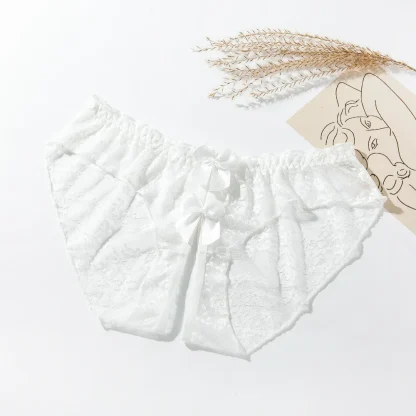 Floral Sheer Lace Panties with Bow Decor - Image 8