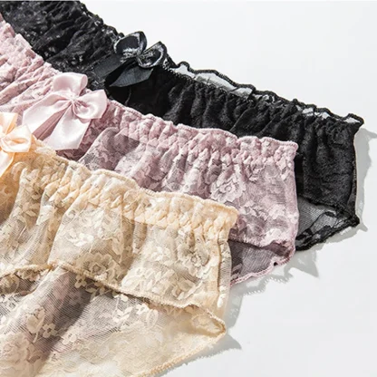 Floral Sheer Lace Panties with Bow Decor - Image 6