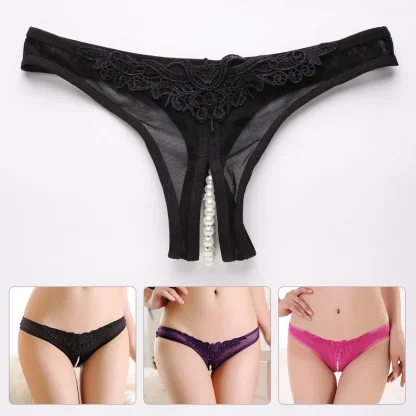 Low Rise Sheer Thong with Beaded Crotch Decor - Image 2