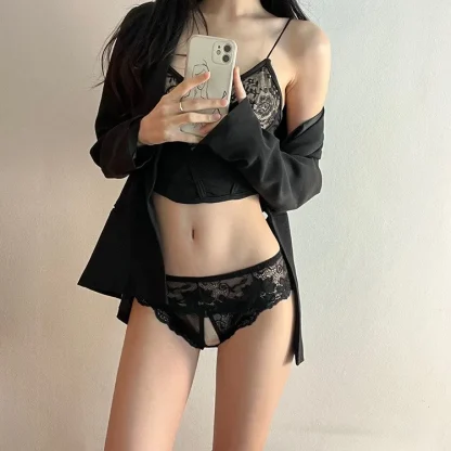 Plus Size Crotchless Panty with Sheer Lace - Image 10