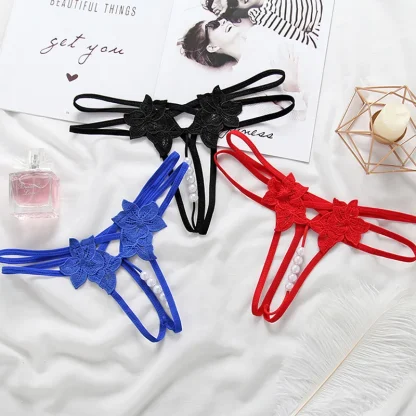 Strappy Open Crotch G-string with Floral Decor - Image 3